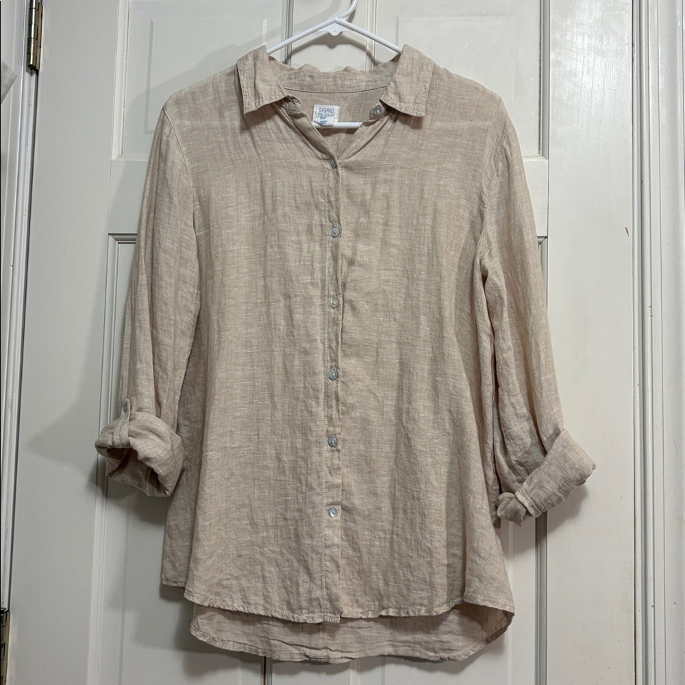 EUC Sigrid Olsen Linen Button Up Beige M